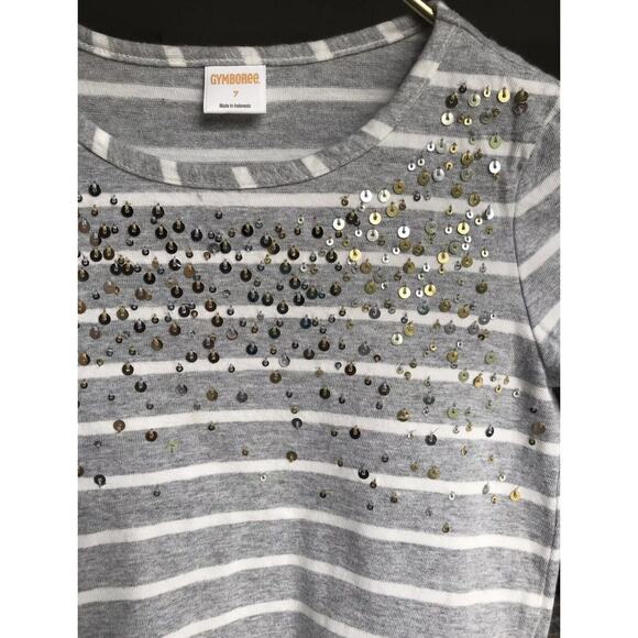 Gymboree Girls Gray Striped Ruffle Hem Blouse Sequin Cotton Size 7 Long Sleeve - Picture 6 of 10